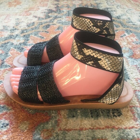 MUK LUKS Womens About Me Strappy Sandals Snake Print Raffia Ankle Strap 9 NWT - Picture 5 of 11